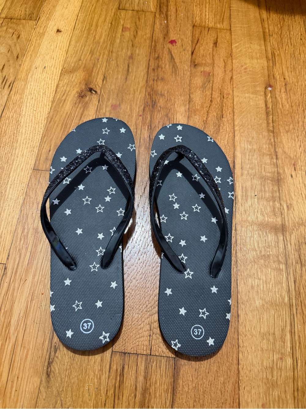 SHEIN Black Flip Flops with White Star Print